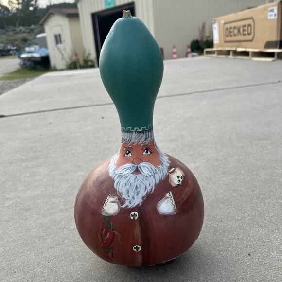Christmas Santa Gourd Southwest Chili Cactus Hand Painted VTG Folk Art 12” - Picture 7 of 7